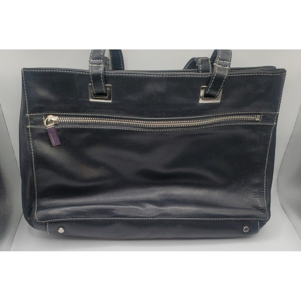 PERLINA Black Shoulder Bag Purse Tote Leather‎ Multi Compartments & Pockets - Picture 3 of 6